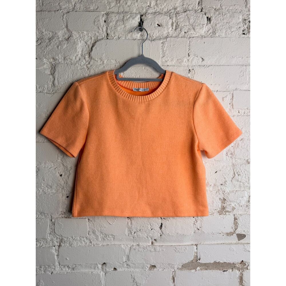 Zara Peach-Orange Short Sleeve Crop Top